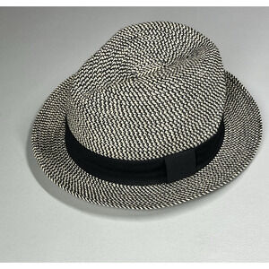 Toucan Collection Woven Fedora Paper Straw Trilby Hat Black White